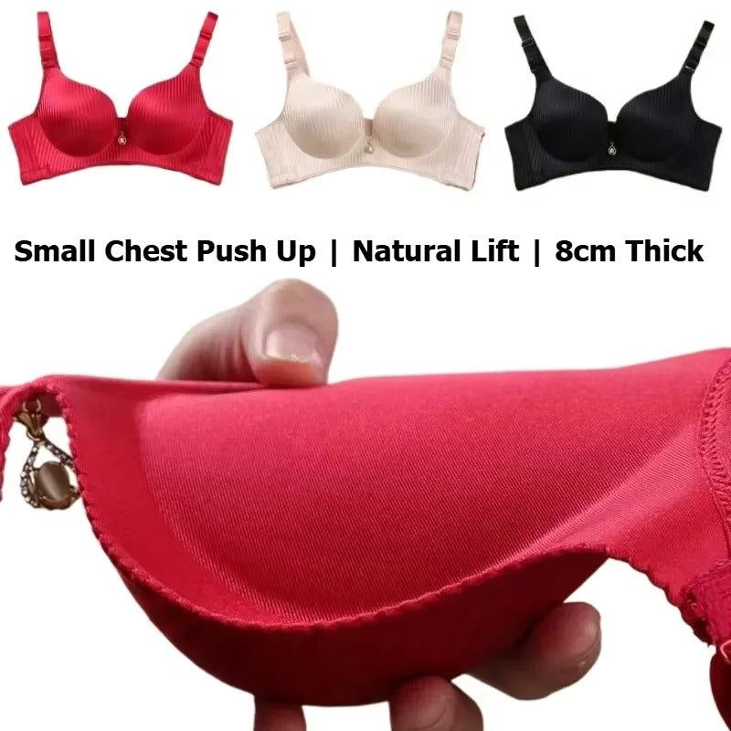Push-Up Bra with 8CM Thick Padding for Small Chest – Seamless Wireless T-Shirt Bra with Adjustable Straps, Natural Lift Lingerie