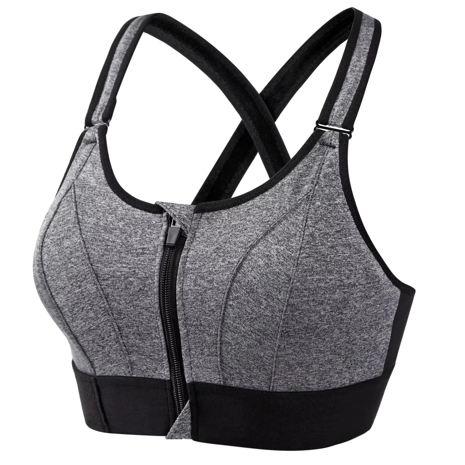 Zip-Front Sports Bra for Women – Adjustable Straps, High-Impact Shockproof Support, Slim Fit Yoga Crop Top