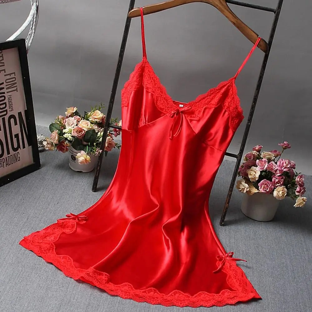 Women's Lace Camisole Nightgown – Elegant Patchwork Nightdress for Wedding & Sleepwear
