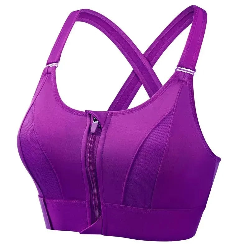 Zip-Front Sports Bra for Women – Adjustable Straps, High-Impact Shockproof Support, Slim Fit Yoga Crop Top