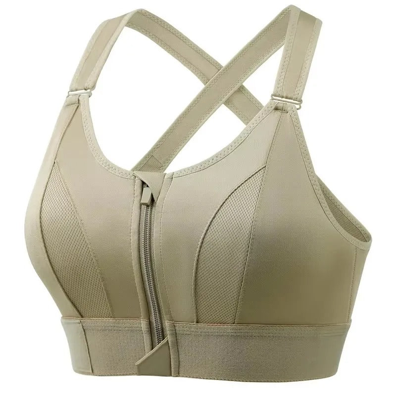 Zip-Front Sports Bra for Women – Adjustable Straps, High-Impact Shockproof Support, Slim Fit Yoga Crop Top