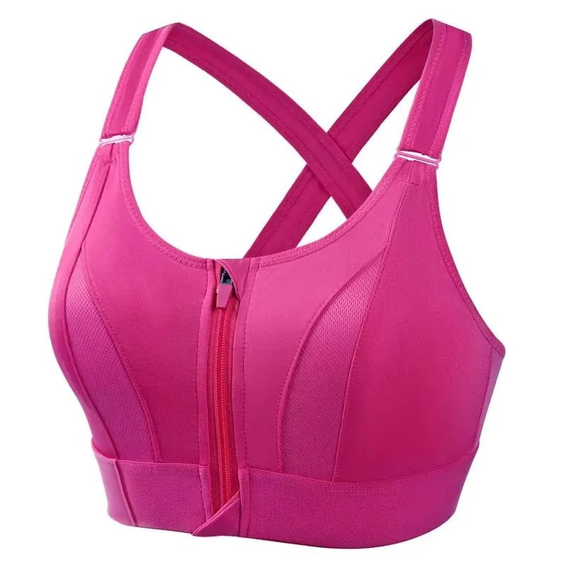 Zip-Front Sports Bra for Women – Adjustable Straps, High-Impact Shockproof Support, Slim Fit Yoga Crop Top