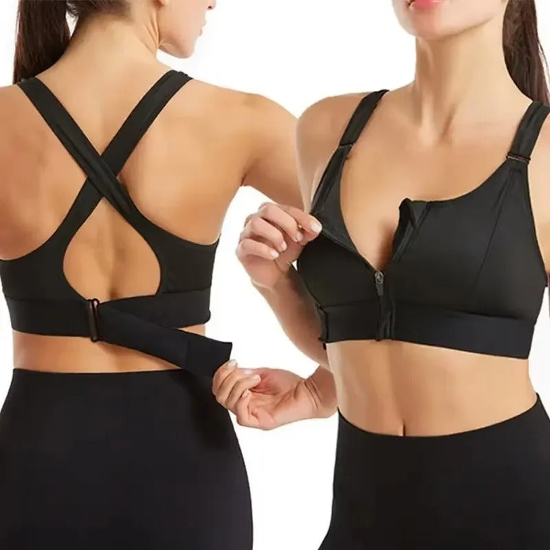 Zip-Front Sports Bra for Women – Adjustable Straps, High-Impact Shockproof Support, Slim Fit Yoga Crop Top