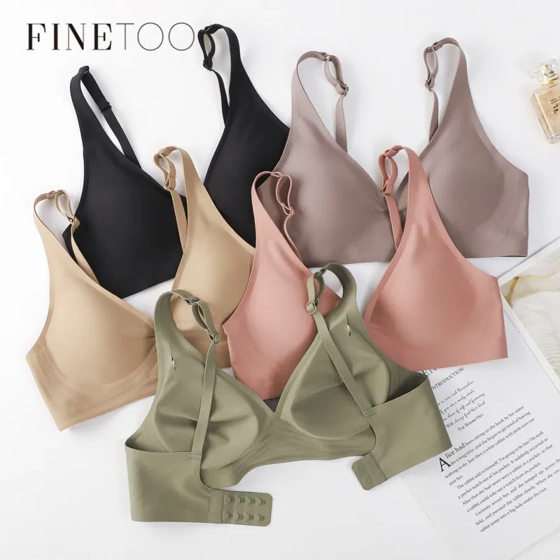 FINETOO Soft Wireless Bra for Women – Deep V Padded Bralette, Seamless Comfortable Lingerie, S-XL
