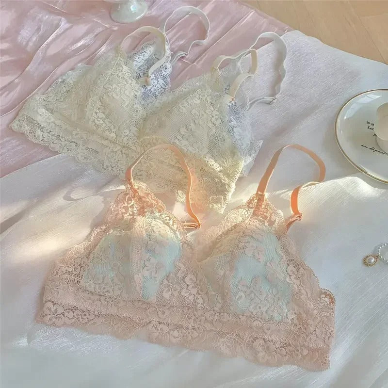 Japanese-Style Lace Bra for Women – Thin Wireless Summer Lingerie with Elegant Trim
