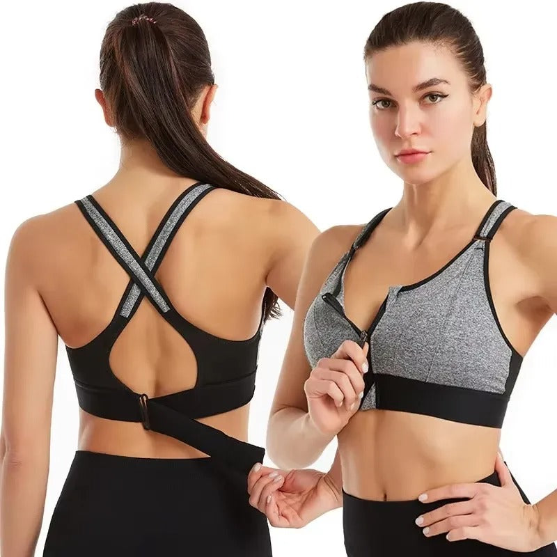 Zip-Front Sports Bra for Women – Adjustable Straps, High-Impact Shockproof Support, Slim Fit Yoga Crop Top