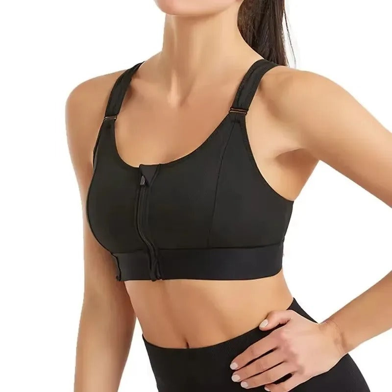 Zip-Front Sports Bra for Women – Adjustable Straps, High-Impact Shockproof Support, Slim Fit Yoga Crop Top