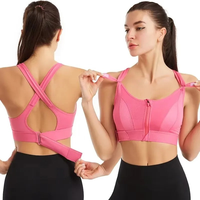 Zip-Front Sports Bra for Women – Adjustable Straps, High-Impact Shockproof Support, Slim Fit Yoga Crop Top