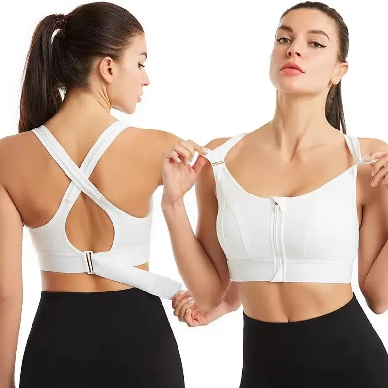 Zip-Front Sports Bra for Women – Adjustable Straps, High-Impact Shockproof Support, Slim Fit Yoga Crop Top