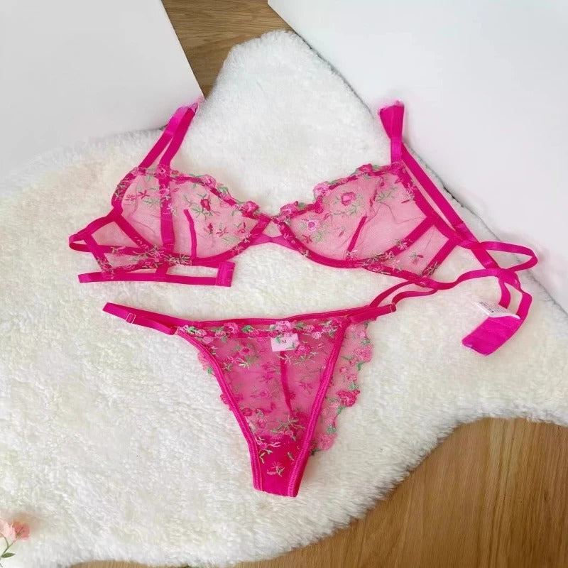 Embroidered Lace Bra for Women – Ultra-Thin Sheer Push-Up Bra with Underwire, Soft Comfort