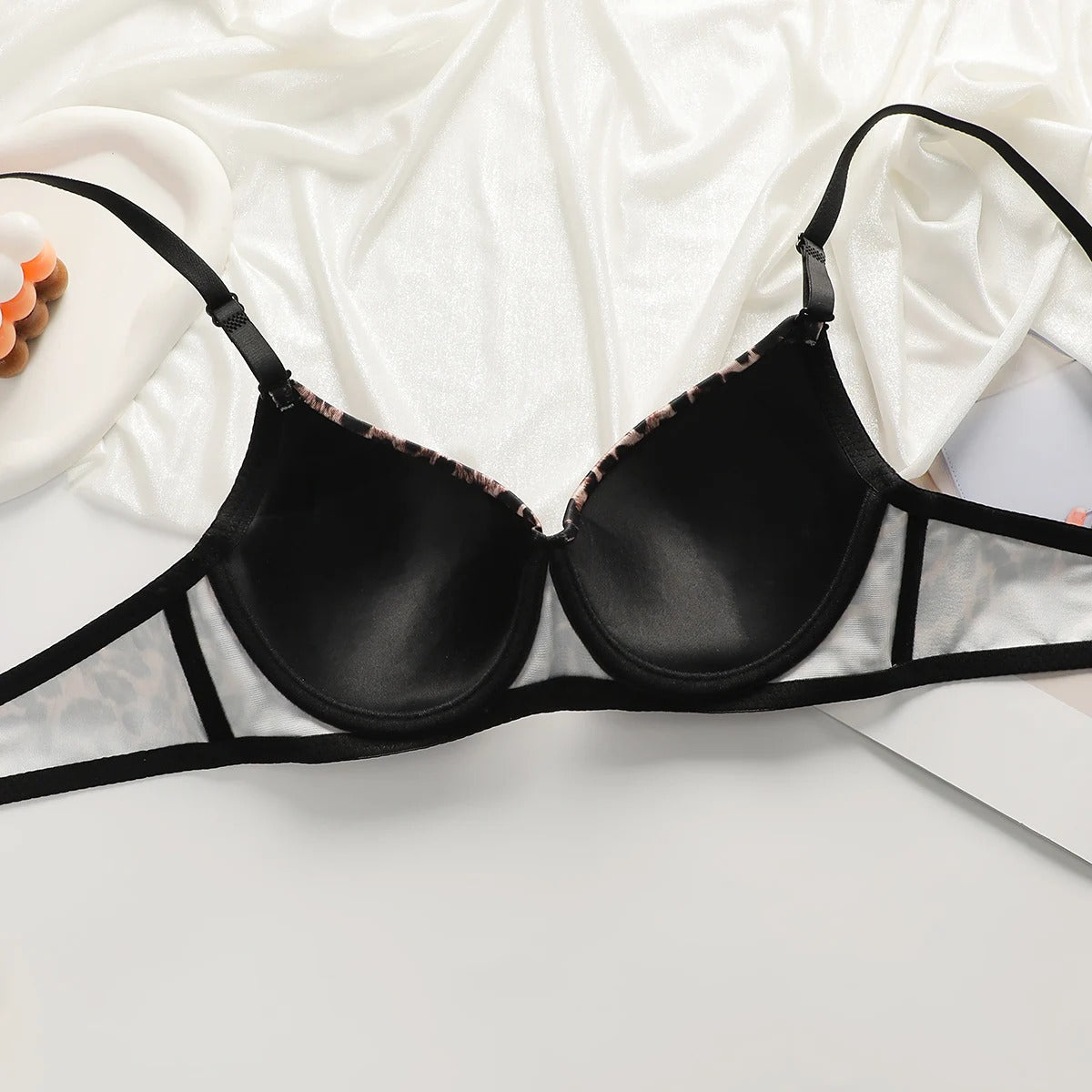 Women's Leopard Print Lingerie Set – 3/4 Cup Push-Up Bra with Matching Thong