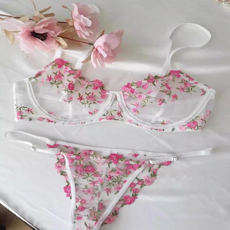 Embroidered Lace Bra for Women – Ultra-Thin Sheer Push-Up Bra with Underwire, Soft Comfort