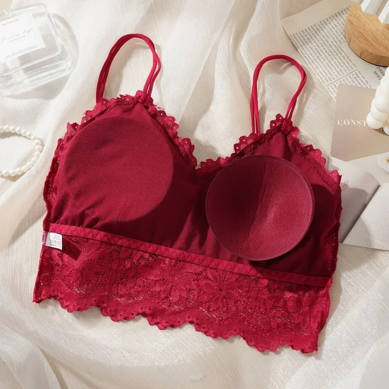 Women's Lace Bra & Panty Set – Wire-Free Solid Color Lingerie with Open-Back Design