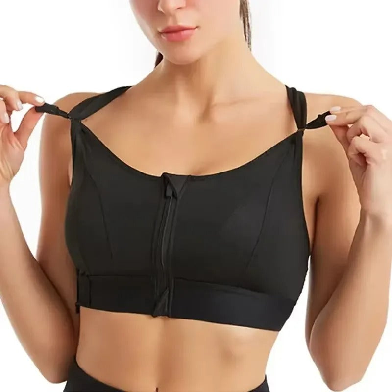 Zip-Front Sports Bra for Women – Adjustable Straps, High-Impact Shockproof Support, Slim Fit Yoga Crop Top