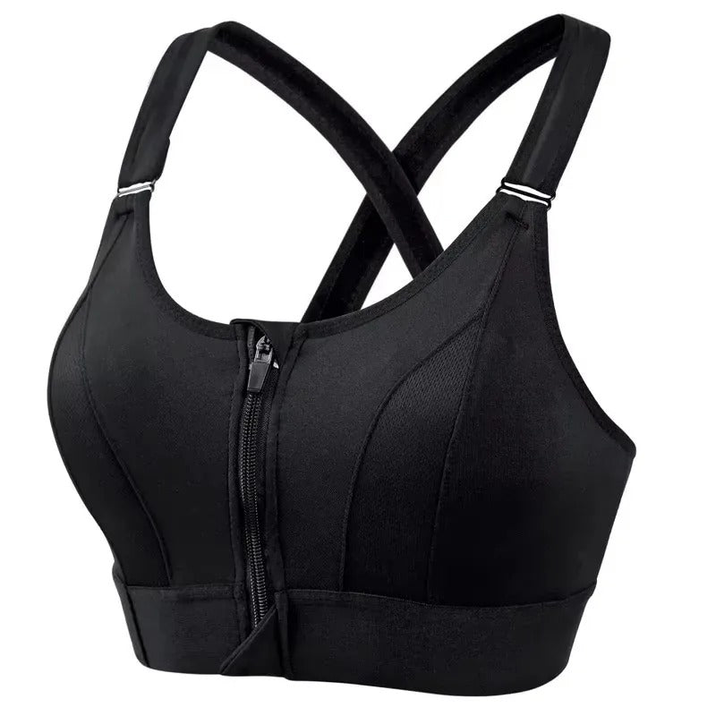 Zip-Front Sports Bra for Women – Adjustable Straps, High-Impact Shockproof Support, Slim Fit Yoga Crop Top