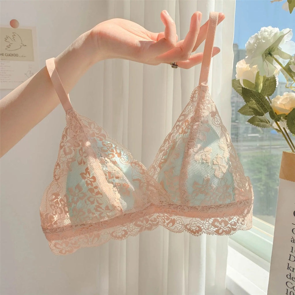 Japanese-Style Lace Bra for Women – Thin Wireless Summer Lingerie with Elegant Trim