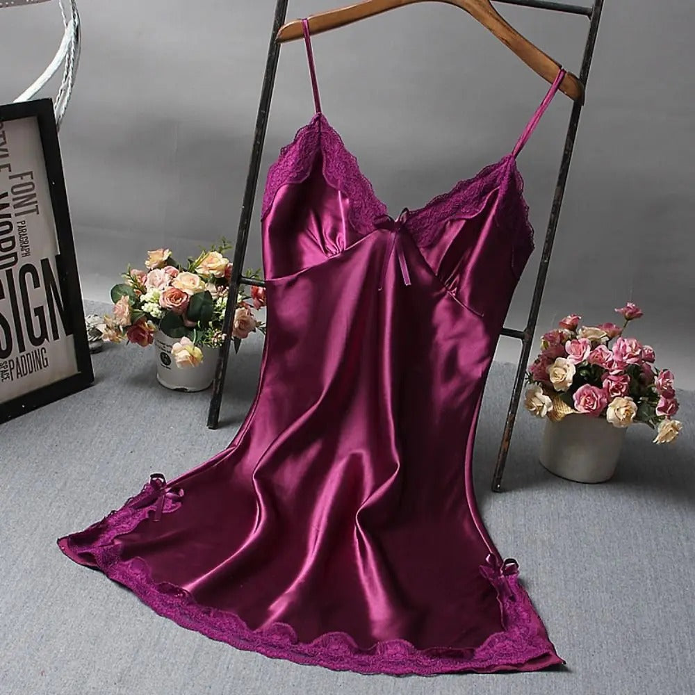 Women's Lace Camisole Nightgown – Elegant Patchwork Nightdress for Wedding & Sleepwear