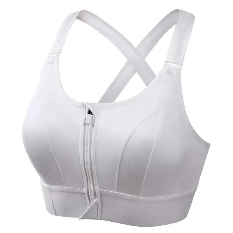Zip-Front Sports Bra for Women – Adjustable Straps, High-Impact Shockproof Support, Slim Fit Yoga Crop Top