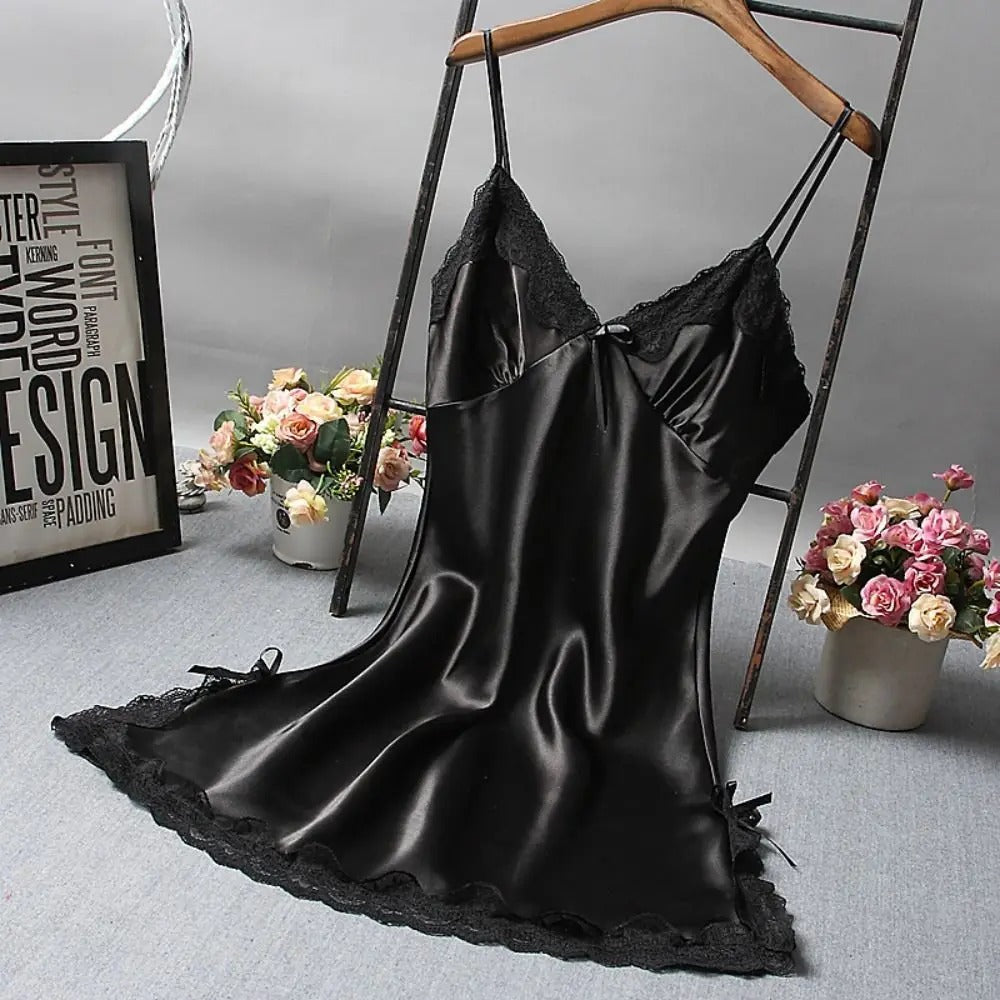 Women's Lace Camisole Nightgown – Elegant Patchwork Nightdress for Wedding & Sleepwear