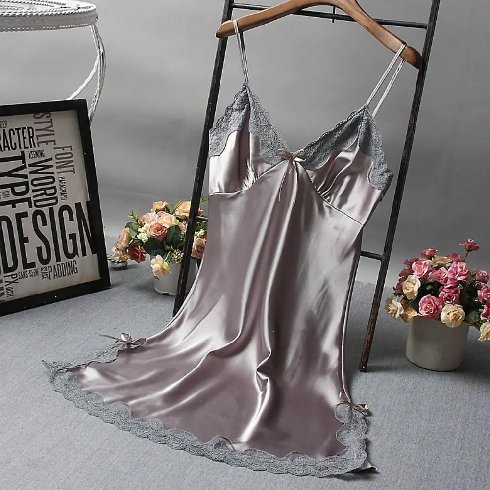Women's Lace Camisole Nightgown – Elegant Patchwork Nightdress for Wedding & Sleepwear