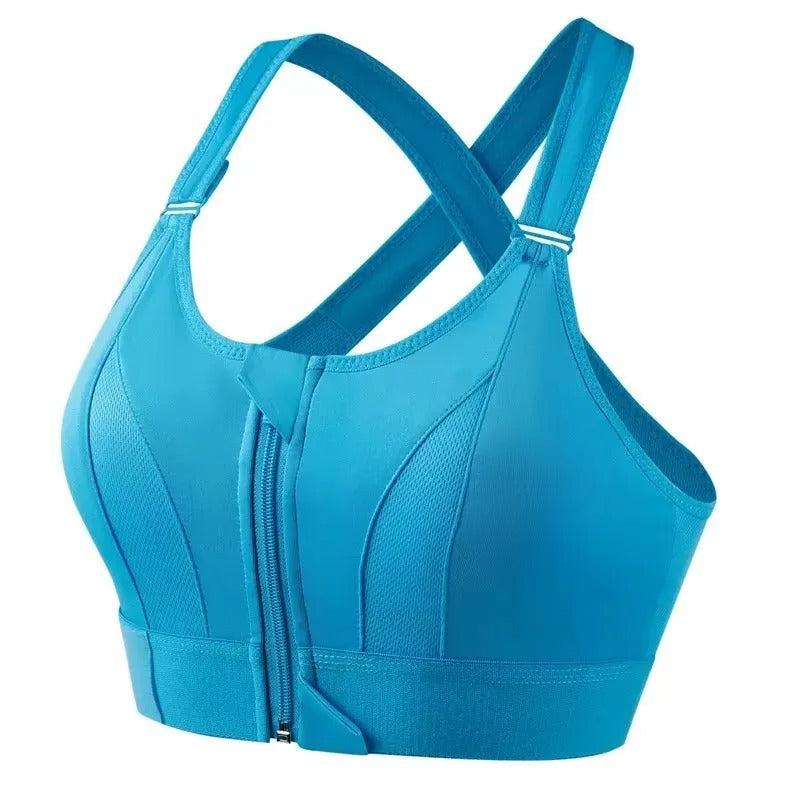 Zip-Front Sports Bra for Women – Adjustable Straps, High-Impact Shockproof Support, Slim Fit Yoga Crop Top